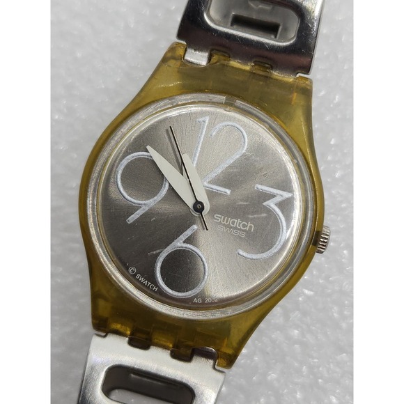 Swatch 2002 Big White numbers Metal bracelet Vintage Starburst Silver Dial Jelly - Picture 1 of 8